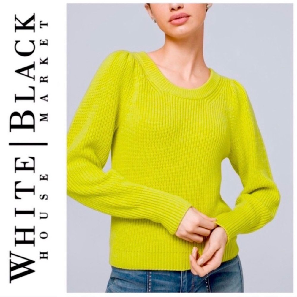 White House Black Market Women's Vibrant Yellow/Green Sweater